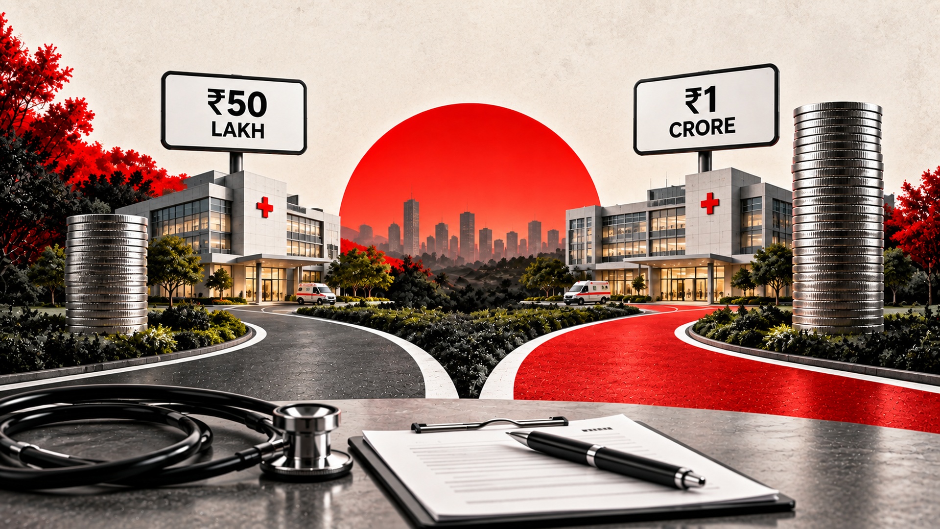 ₹50 lakh vs ₹1 crore hospital indemnity insurance coverage comparison in India.